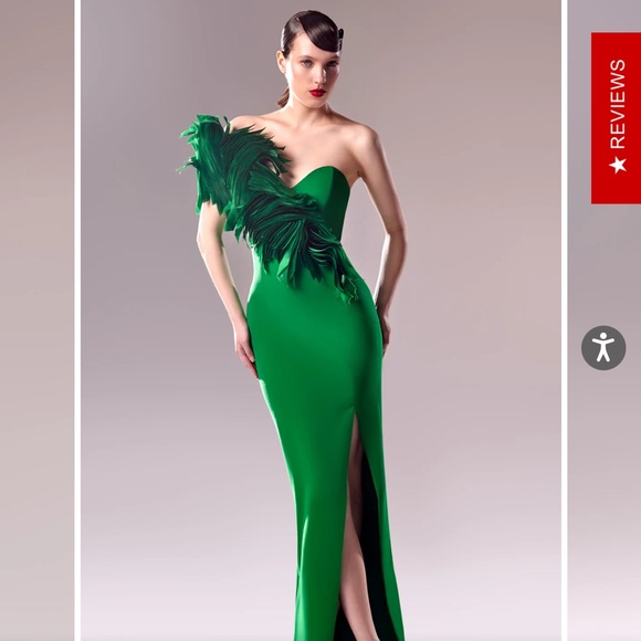 Formal one shoulder emerald green max dress by Lebanese designer Gaby Charbachi. - Picture 1 of 5